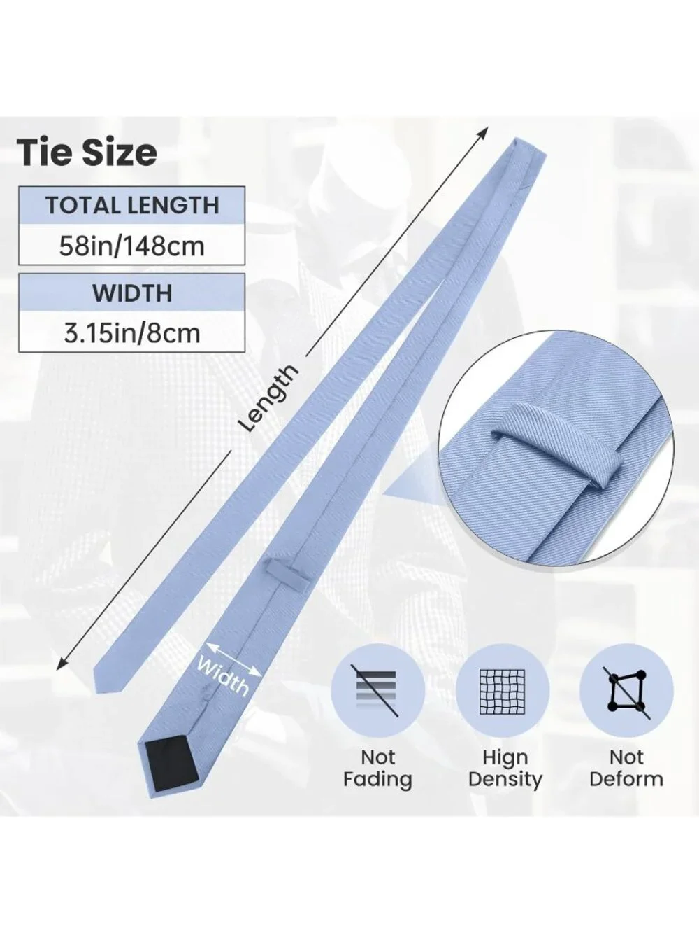Men's Sky Blue Twill Diagonal Textured Silk Formal Necktie For Business Dress